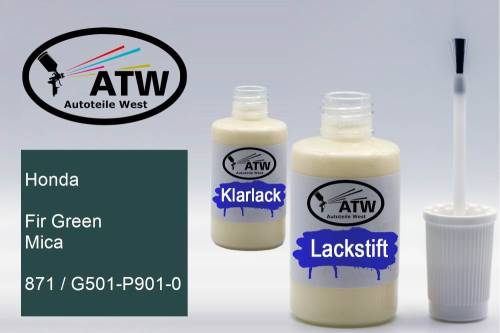 Honda, Fir Green Mica, 871 / G501-P901-0: 20ml Lackstift + 20ml Klarlack - Set, von ATW Autoteile West.